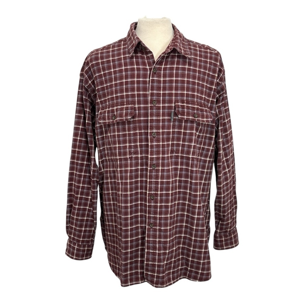 Woolrich Men's XXL Heavyweight 100% Cotton Burgundy Plaid Long Sleeve Shirt